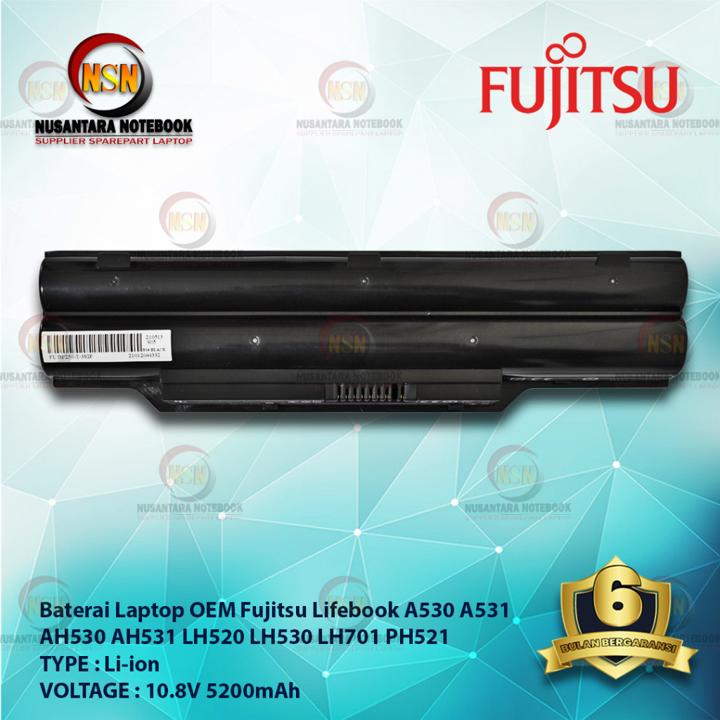 Baterai Laptop OEM Fujitsu Lifebook A530 A531 AH530 AH531 LH520 LH530 LH701 PH521 10.8V 5200mAh