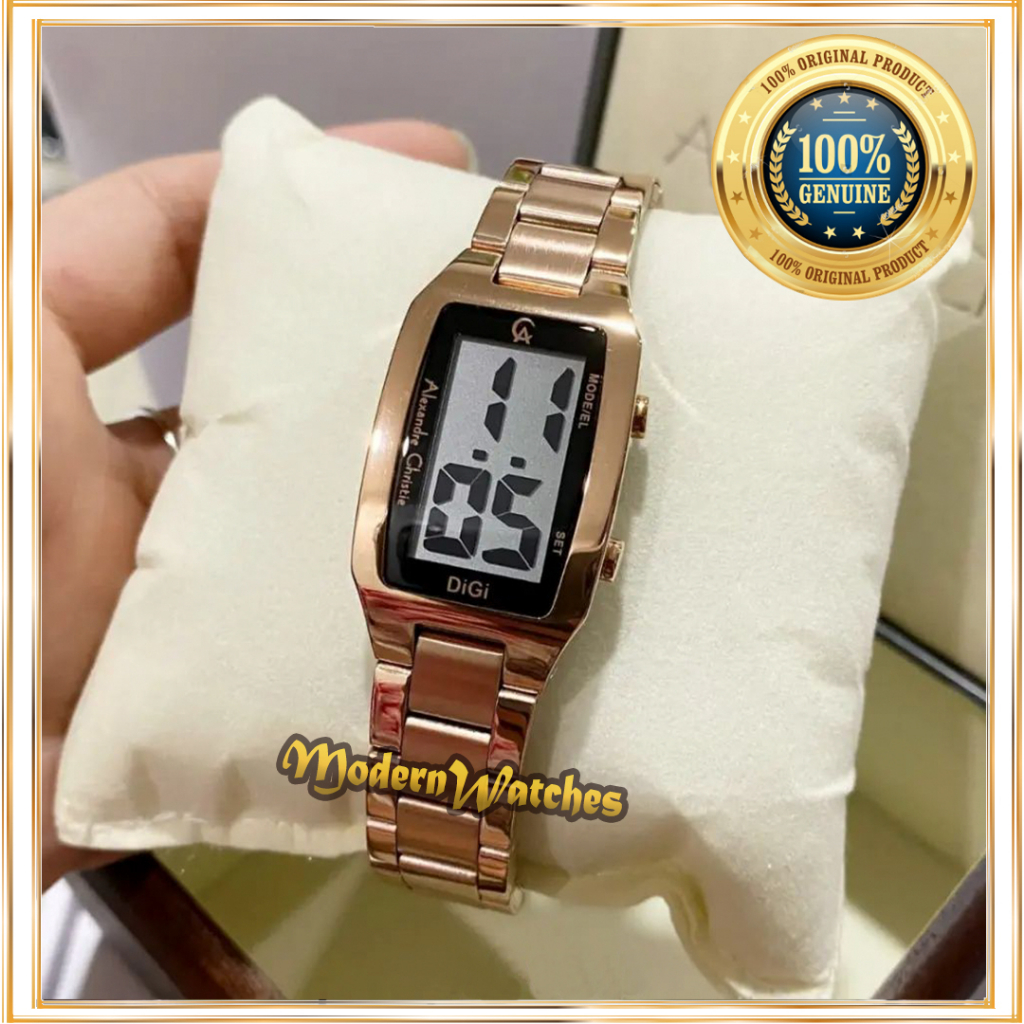 Jam Tangan Digital Alexandre Christie Wanita Terbaru Ori AC 9345 Full Black Rosegold Alexander Ranta