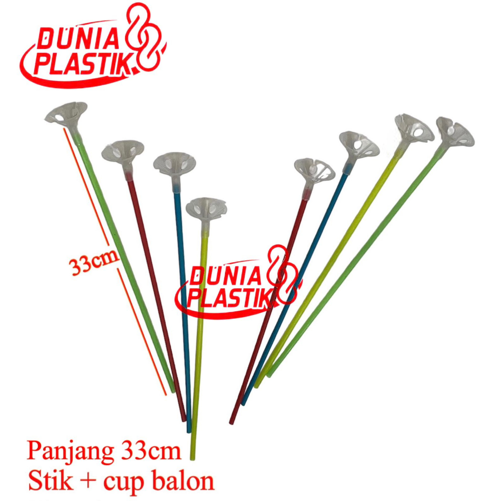 100pcs STICK +CUP stik tongkat tangkai gagang pegangan + kop untuk balon latex aksesoris pesta party