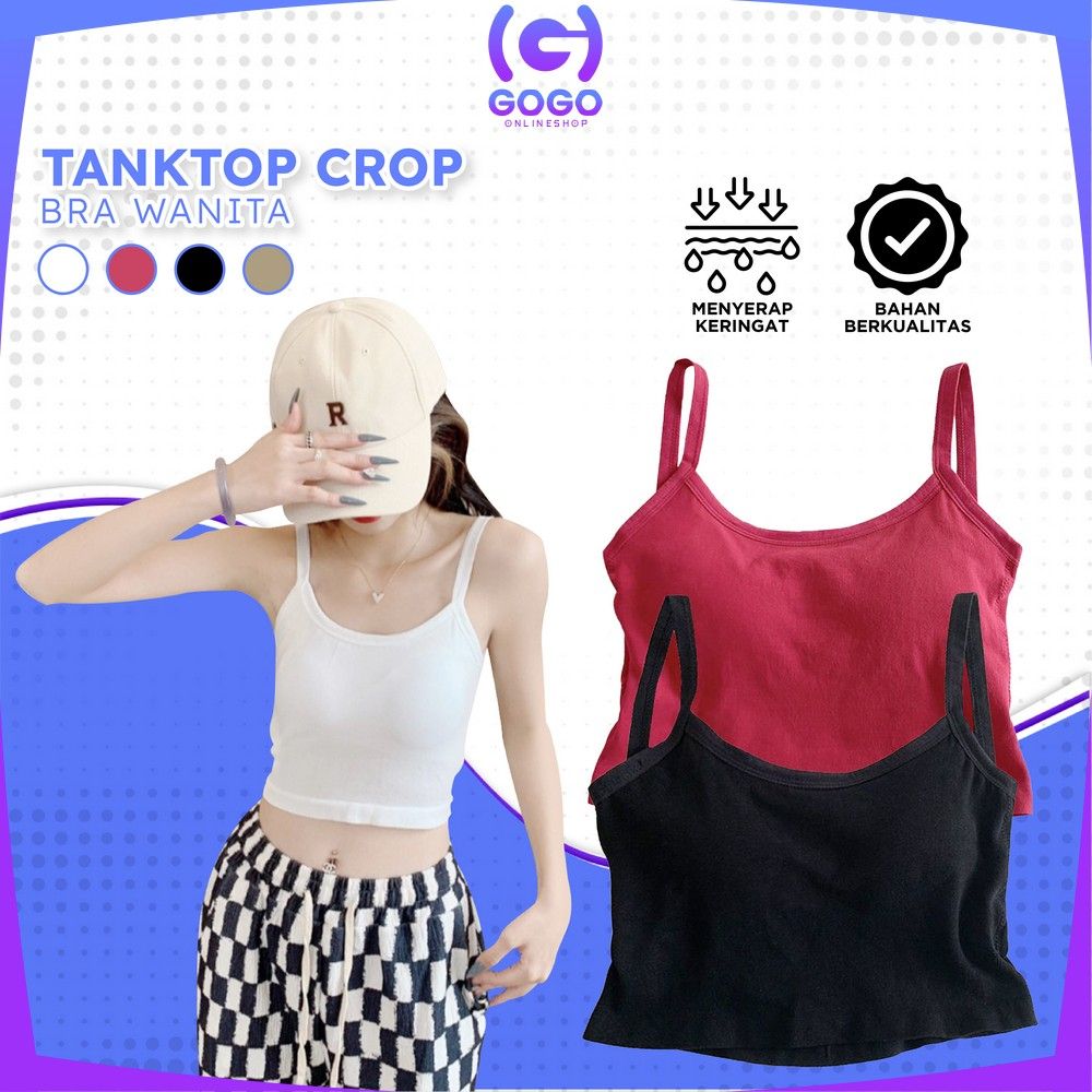 GOGO-P299 Tanktop Wanita Polos Basic With Cup Bra Tali Silang Belakang / Tengtop Korea Atasan Inner Fashion Korean