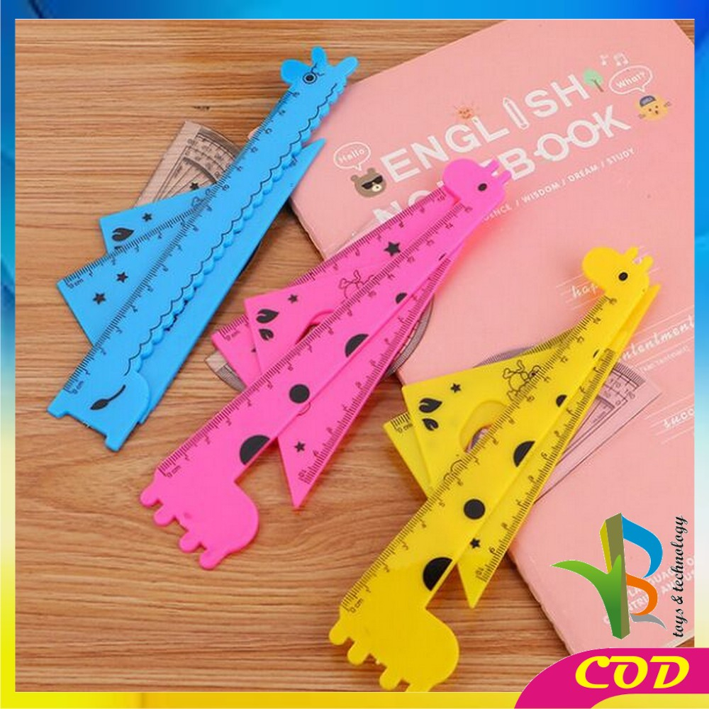 RB-A66 Penggaris Plastik 15cm Set Isi 4 Alat Tulis Sekolah Kantor Karakter Motif Jerapah / Penggaris Matematika Pengaris Garisan Penggaris Set / Ruler Set