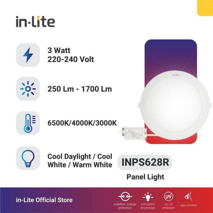 INLITE - LAMPU DOWNLIGHT INBOW BULAT / PANEL LIGHT LED INLITE INPS628R 3 WATT