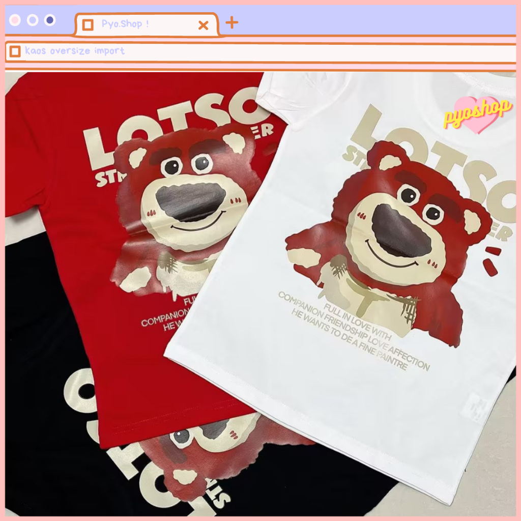 Oversize Tee Tshirt Kaos Import Longgar Motif Lotso couple