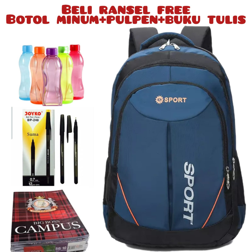 JS_Beli 1 Dapat 4-Tas Pria ZB RDN 069 Distro Raindoz Bandung Ransel Punggung Backpack Cowok Keren Sek BRAN NB-Tp BJ Beli Ransel Beli Ransel Free Botol Minum+Pulpen+Buku Tulis