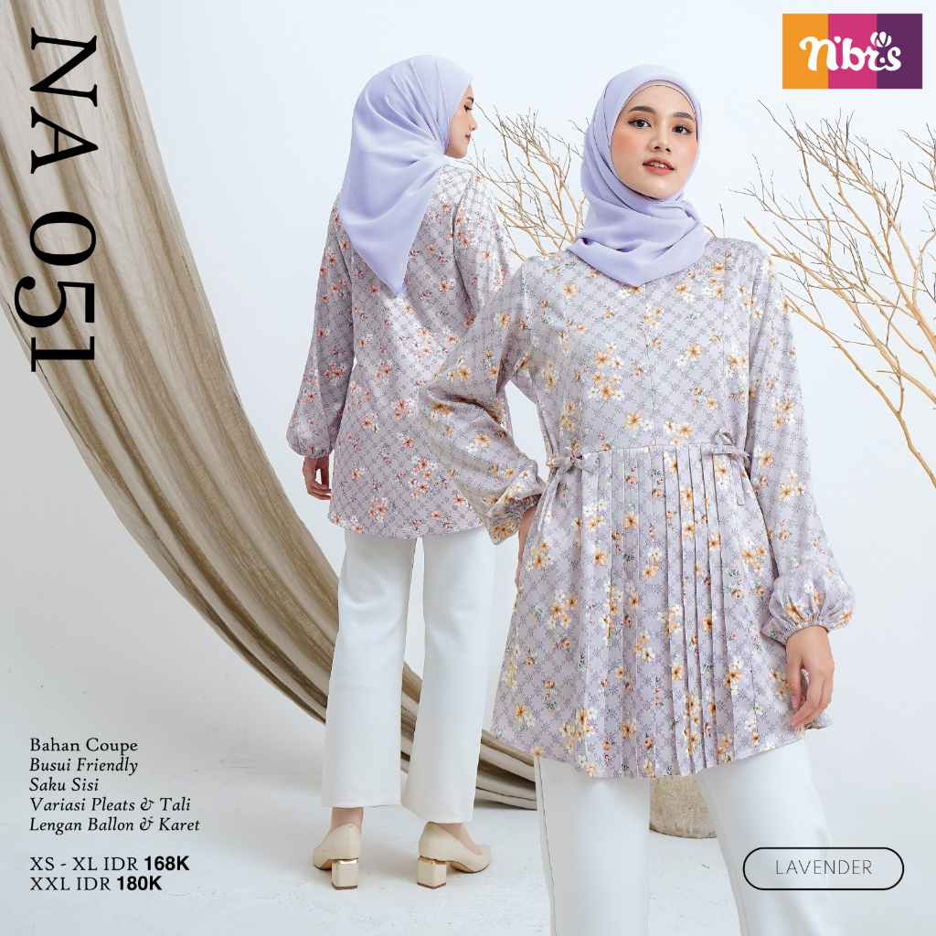 Nibras Atasan NA 51 Bahan Coupe Atasan Wanita Muslimah Simple Motif Bunga OOTD