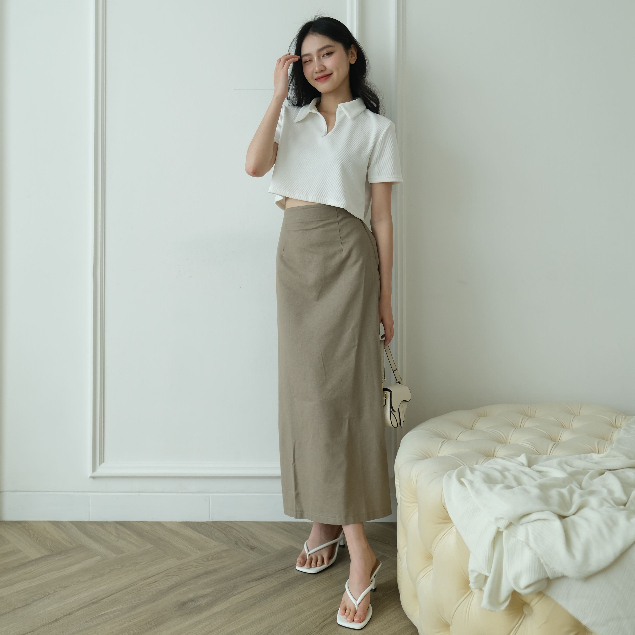 Korra Linen Skirt - Korean Casual Skirt - Rok Polos Wanita - Office Skirt