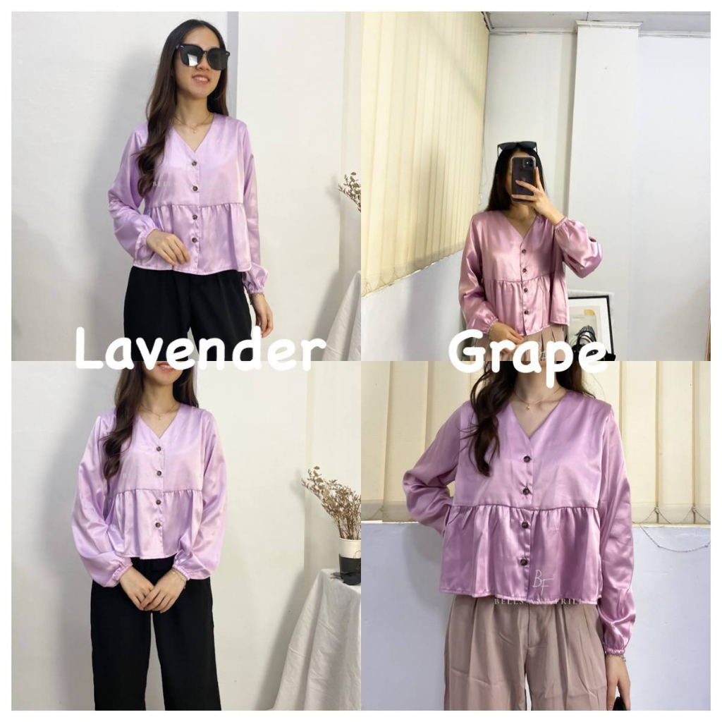 FELICIA V Neck Blouse - Atasan Satin Longsleeve / Atasan Casual Korean Look 0432