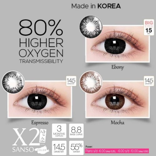 X2 SANSO BLACK EBONY MOCHA NORMAL MINUS READY STOCK SOFTLENS KOREA ORIGINAL