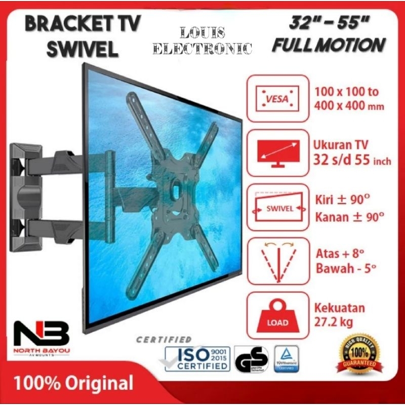 Bracket TV Swivel 32&quot; - 55&quot; NORTH BAYOU NB P4 Breket Brecket Kualitas Terbaik