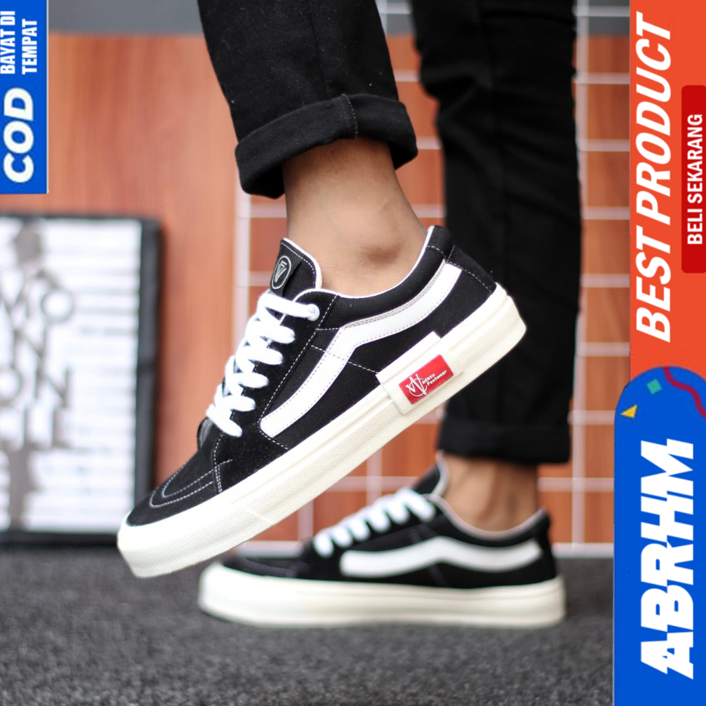 ABRHM Sepatu Ukuran Besar 38-47 Oldschool Hitam Sekolah Sneakers Pria