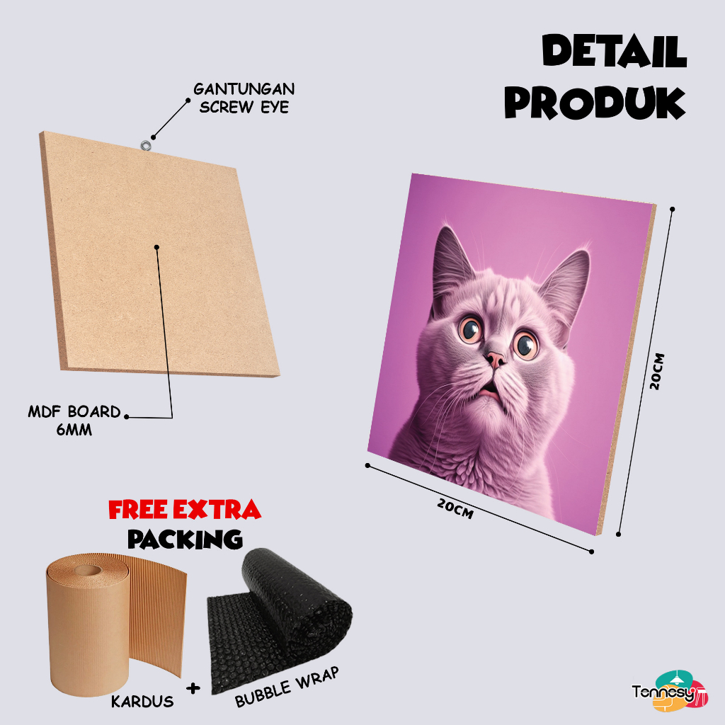 TENNESY Hiasan Dinding Kucing Lucu Asthetic Cat 20x20CM Dekorasi Kamar Tidur Aesthetic Pajangan Kayu Dekorasi Ruang Tamu