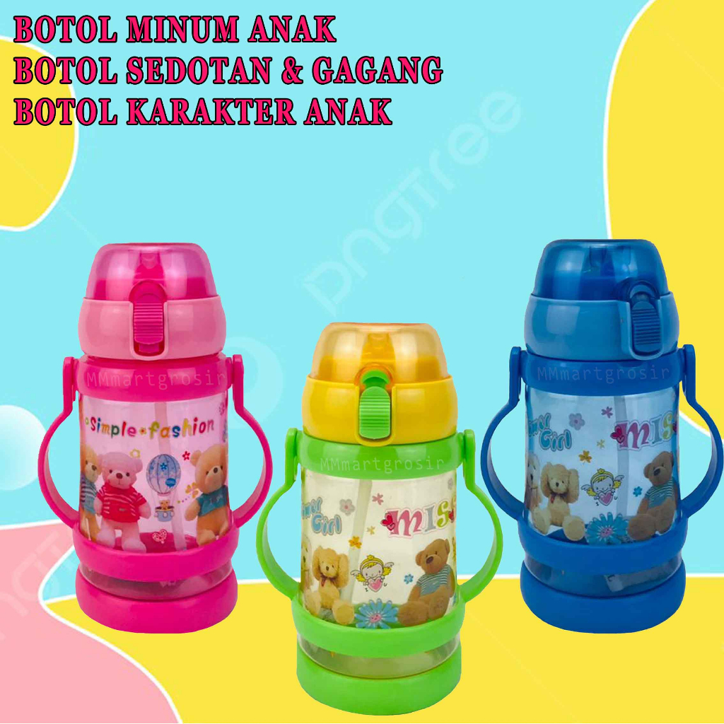 Botol Minum Anak / Botol Sedotan &amp; Gagang / Botol Karakter / 550ml