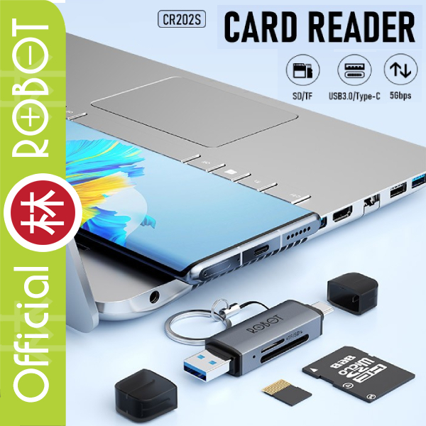 Robot CR202S Card Reader 2 in 1 USB 3.0 Type C Memory Card Adapter New CR202