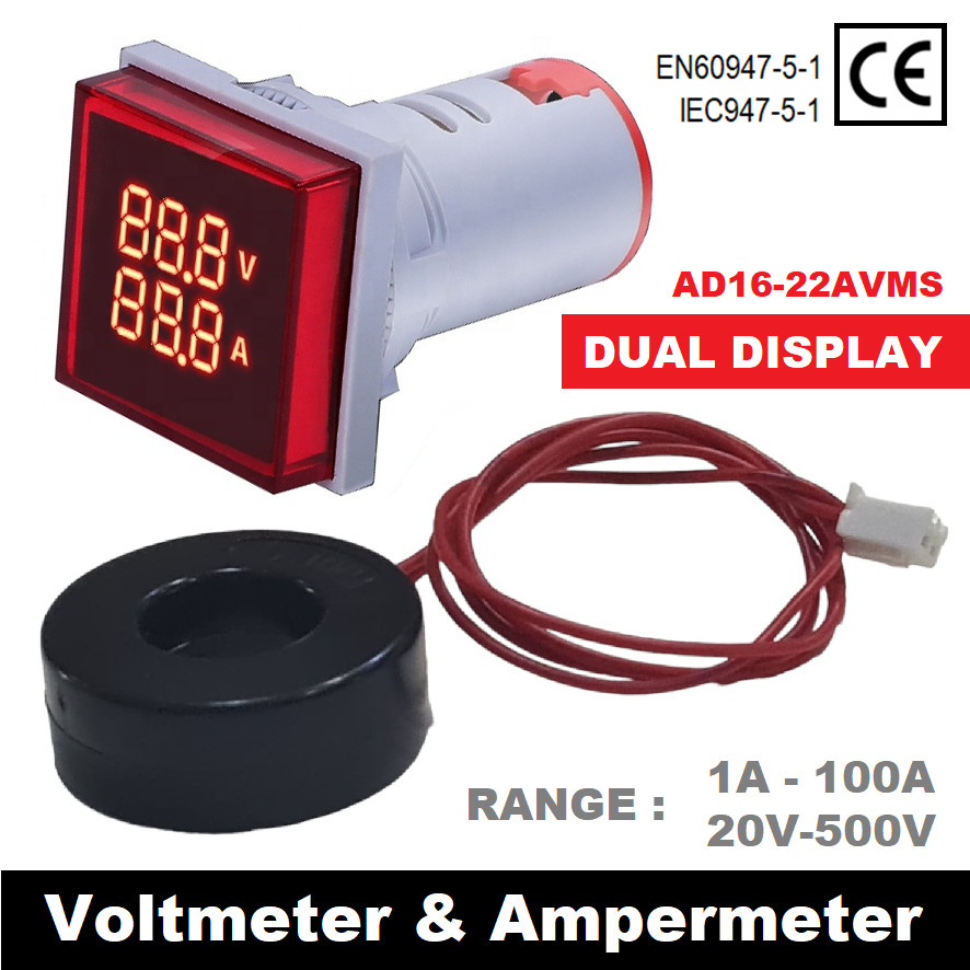 Dual Volt Amper AM Meter Panel Listrik Pilot Lamp Digital Voltmeter AC