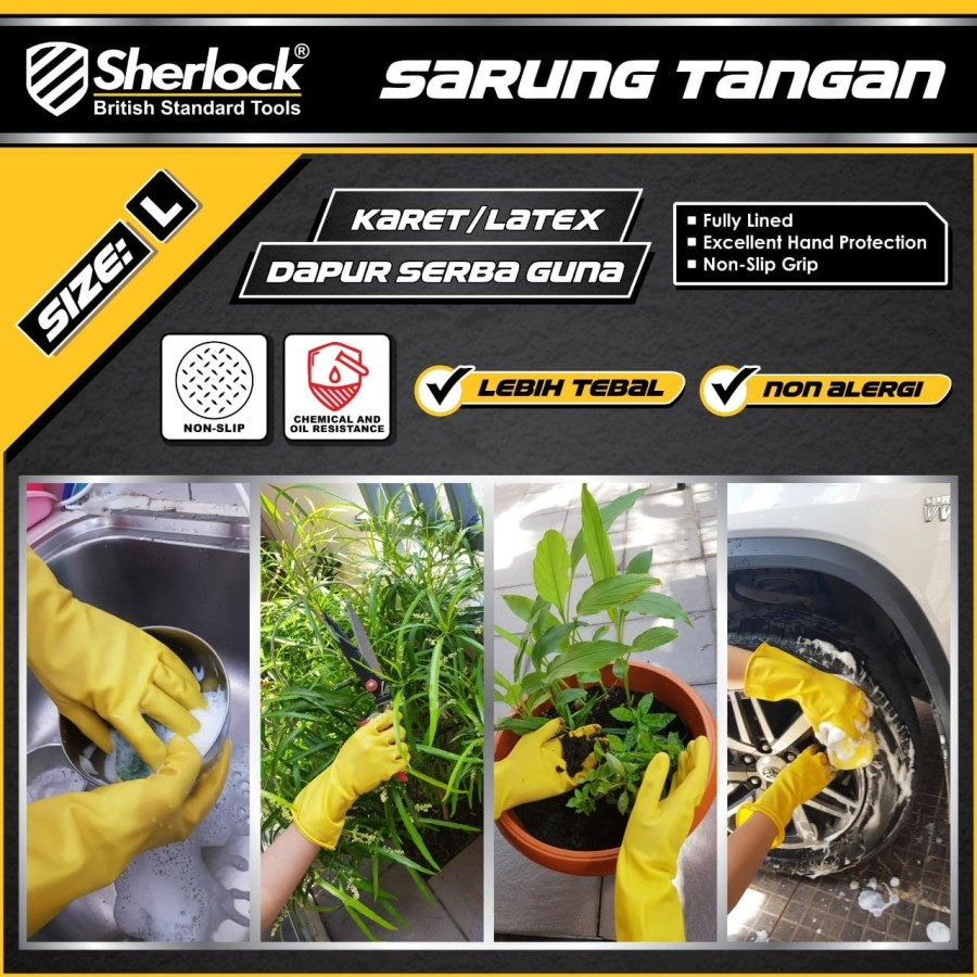 Sarung Tangan Karet Grade Premium Latex uk, L Sherlock Sarung Tangan Cuci Piring