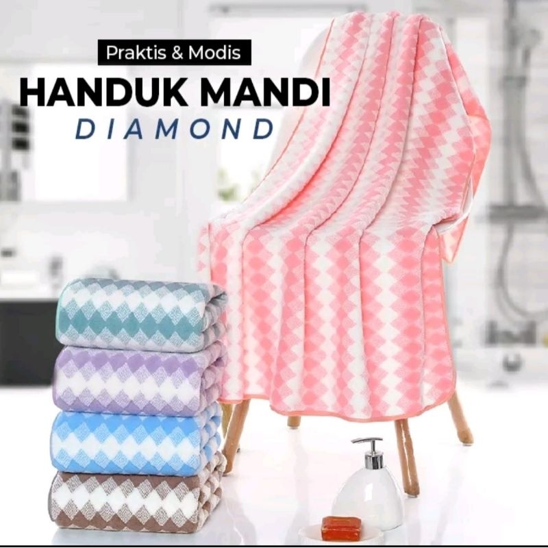 Handuk Mandi Dewasa Microfiber Motif Zigzag Garis Diamond Ukuran 70x140 Jumbo Handuk Towel Lembut Viral Murah