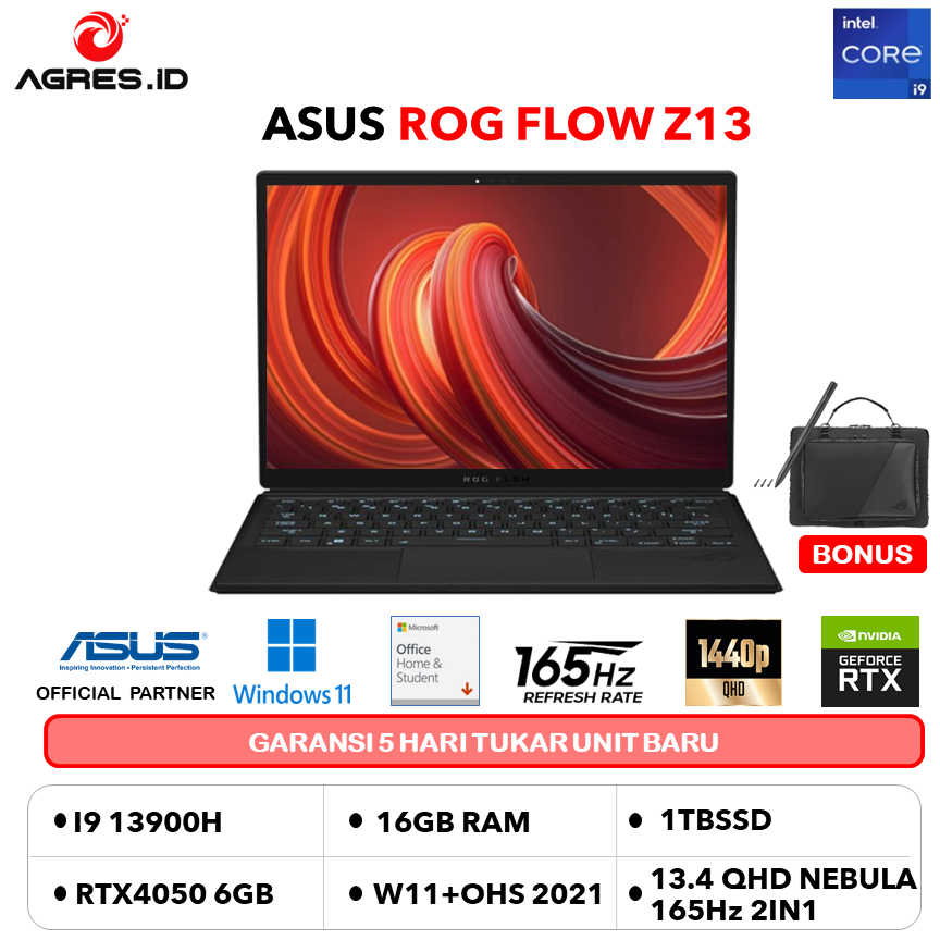 ASUS ROG FLOW Z13 GZ301VU TOUCH I9 13900H RTX4050 6GB/ 16GB 1TB W11+OHS+O365 13.4QHD NEBULA 165HZ PE