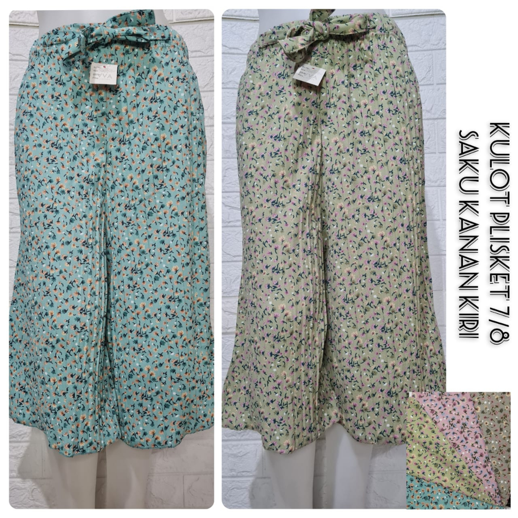 Sinayaah olshop | celana kulot plisket wanita 7/8 motif bunga melati bahan voxy BB 45 - 85 KG | celana kulot wanita santai | celana harian wanita