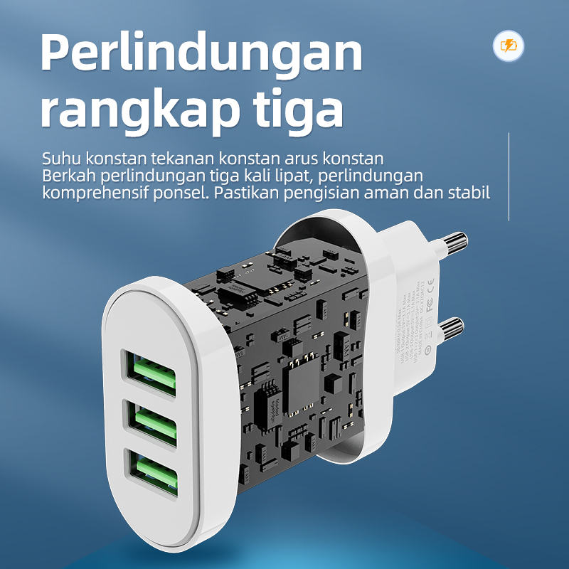 BASIKE Charger Adaptor Fast Charging iPhone oppo samsung xiaomi USB*3 15W iOS Android Universal-5