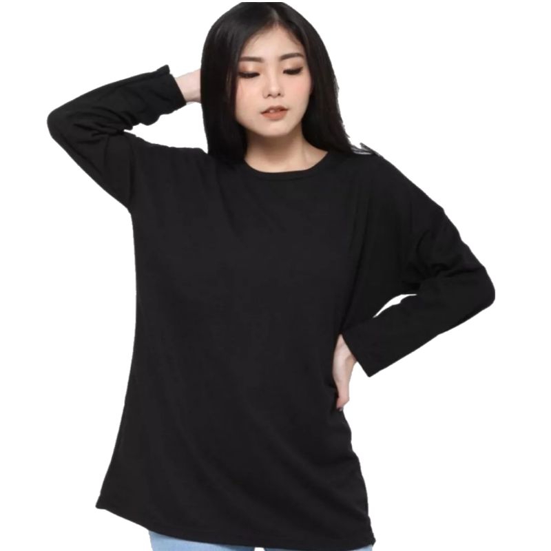 Kaos Polos Oversize Lengan Panjang Leher O-Neck Round Neck