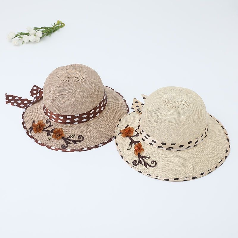 Topi Pantai Jerami Rajut Untuk Wanita Visor Aksen Bunga Trendy Fashion Import