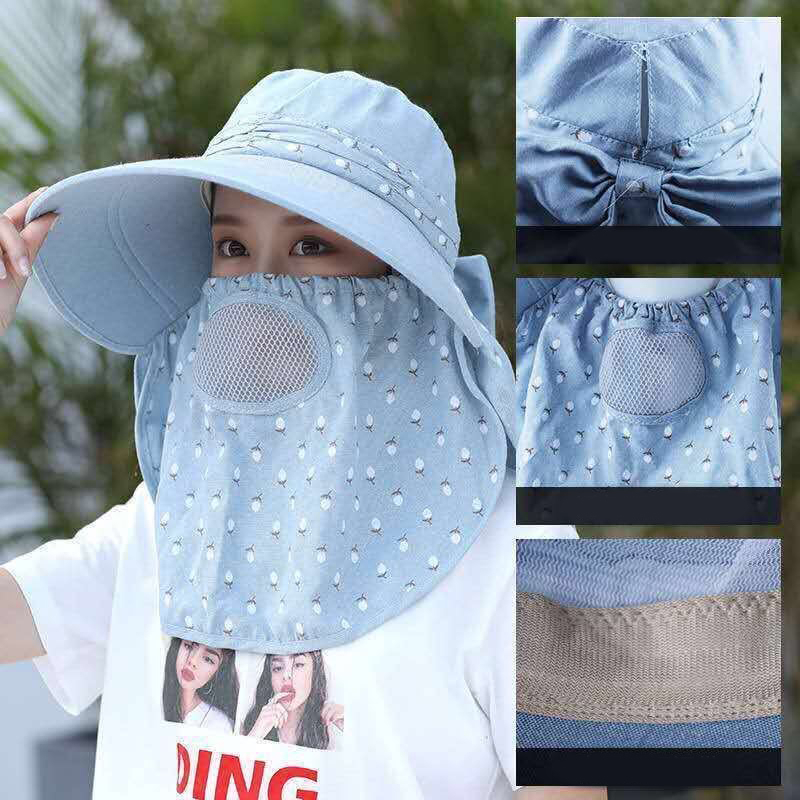 [COD] Topi Musim Panas Wanita Pelindung Sinar Matahari Dengan Cadar Penutup Muka Fashion Import