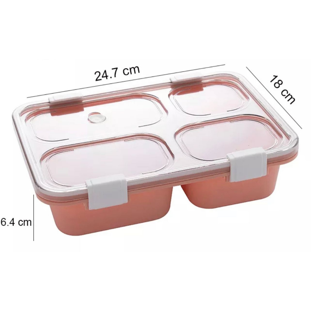 KOTAK MAKAN ANAK LUNCH BOX SET GRID SEKAT 3 &amp; 4 KOTAK BEKAL MAKAN ANTI TUMPAH - BDC