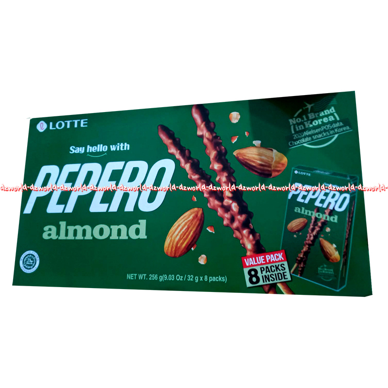 Pepero Almond 256gr Chocolate Biskuit Peperro Coklat Lotte Cemilan Korea Jumbo Peppero Stick Stik Coklat