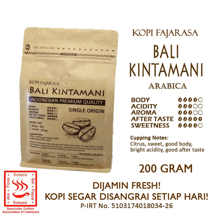 

Kopi Fajarasa Bali Kintamani Biji Kopi Arabica 200 gram