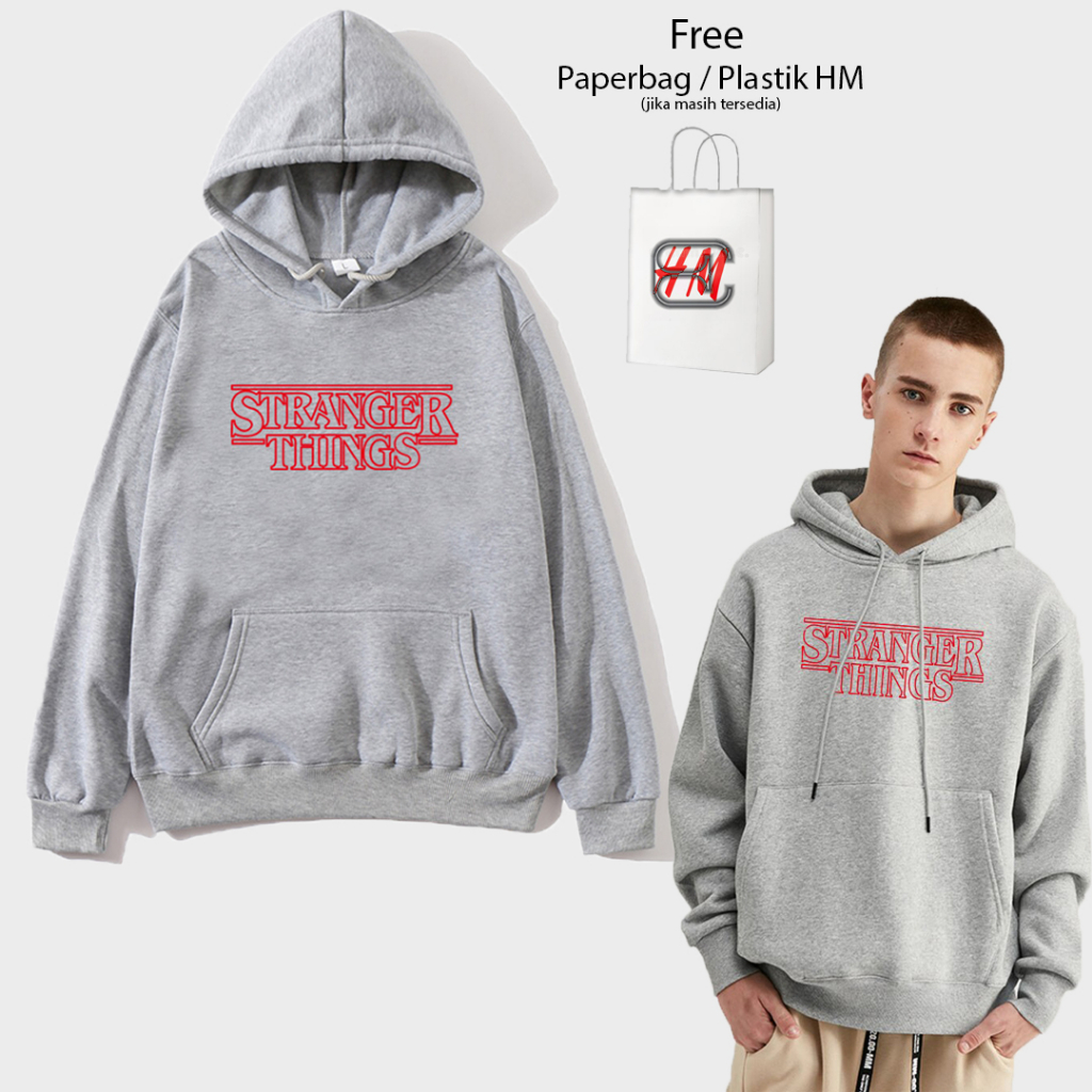 Hoodie HM STRANGER THINGS Pria Wanita Sweater Stranger Things Grey