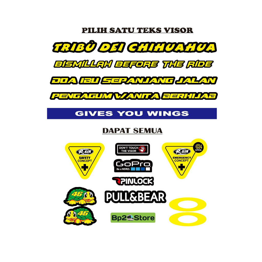 Paket Stiker Visor Helm R-SIX - Stiker Set Helm R-SIX