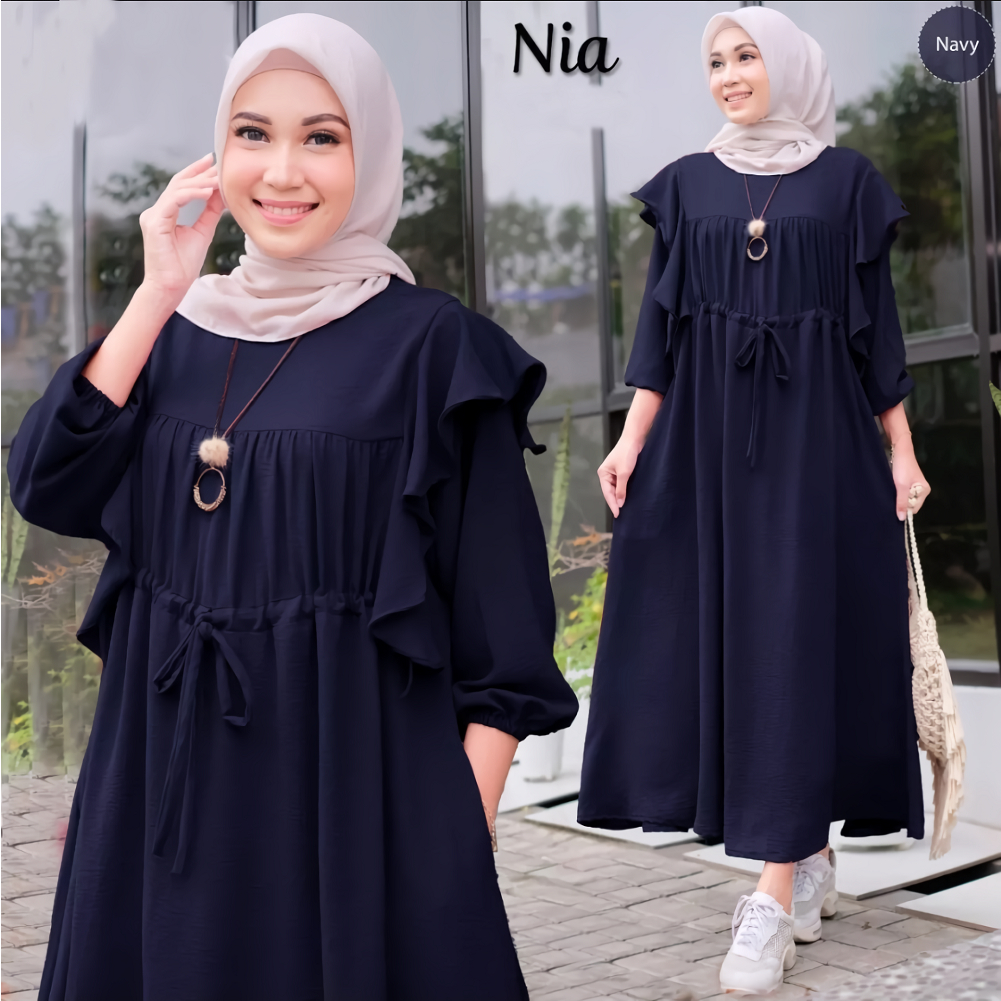 NIA MIDI DRESS BAHAN CRINCLE AIRFLOW / GAMIS WANITA TERBARU DAN KEKINIAN