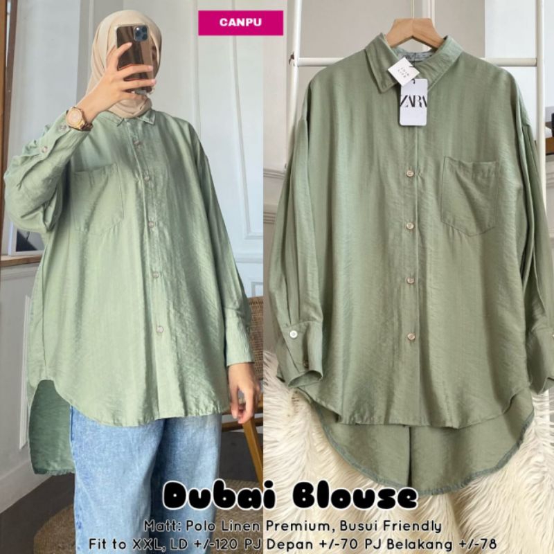 Dubai Blouse Canpu Atasan Wanita Kemeja Polos Polo Linen Ld 120 [ READY COD ]