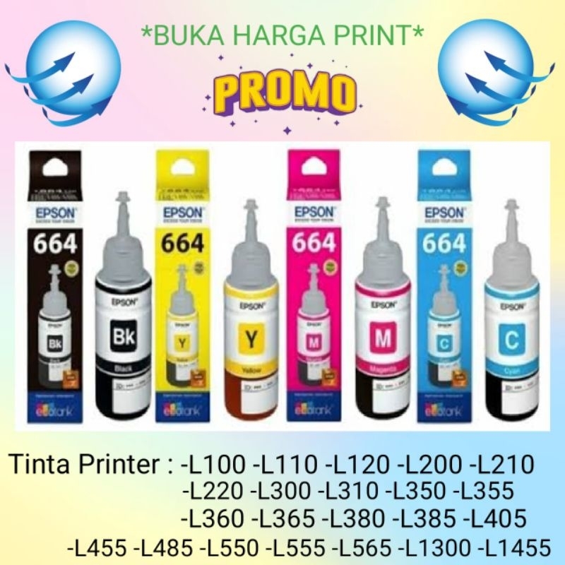 Tinta Printer 664 Original L100/L110/L120/L200/L210/L220/L300/L310/L350/L355/L360/L365/L380/L385/L405/L455/L480/L485/L550/L555/L565/L655/L1300/1455 isi 70ml