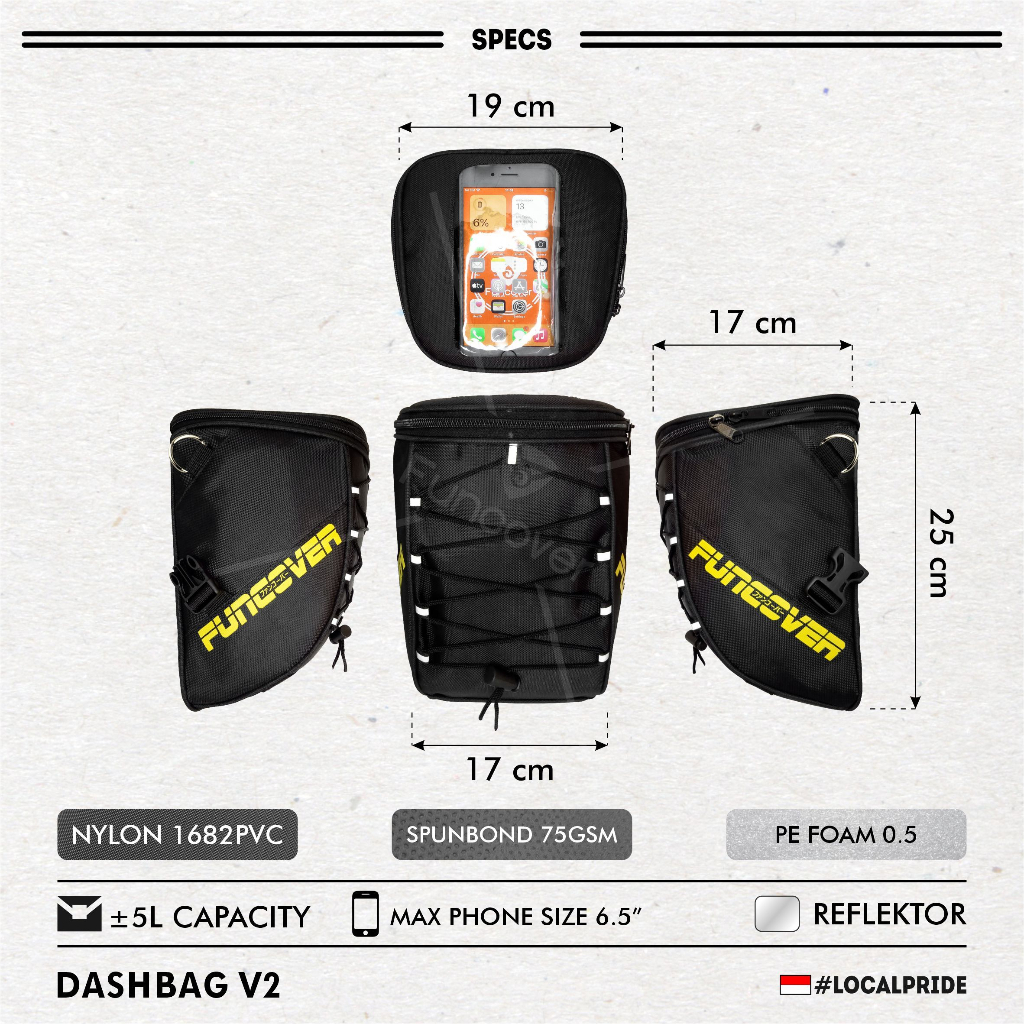 DASHBAG TANKBAG TAS MOTOR STAND PHONE HOLDER HP KAPASITAS BESAR WATERPROOF