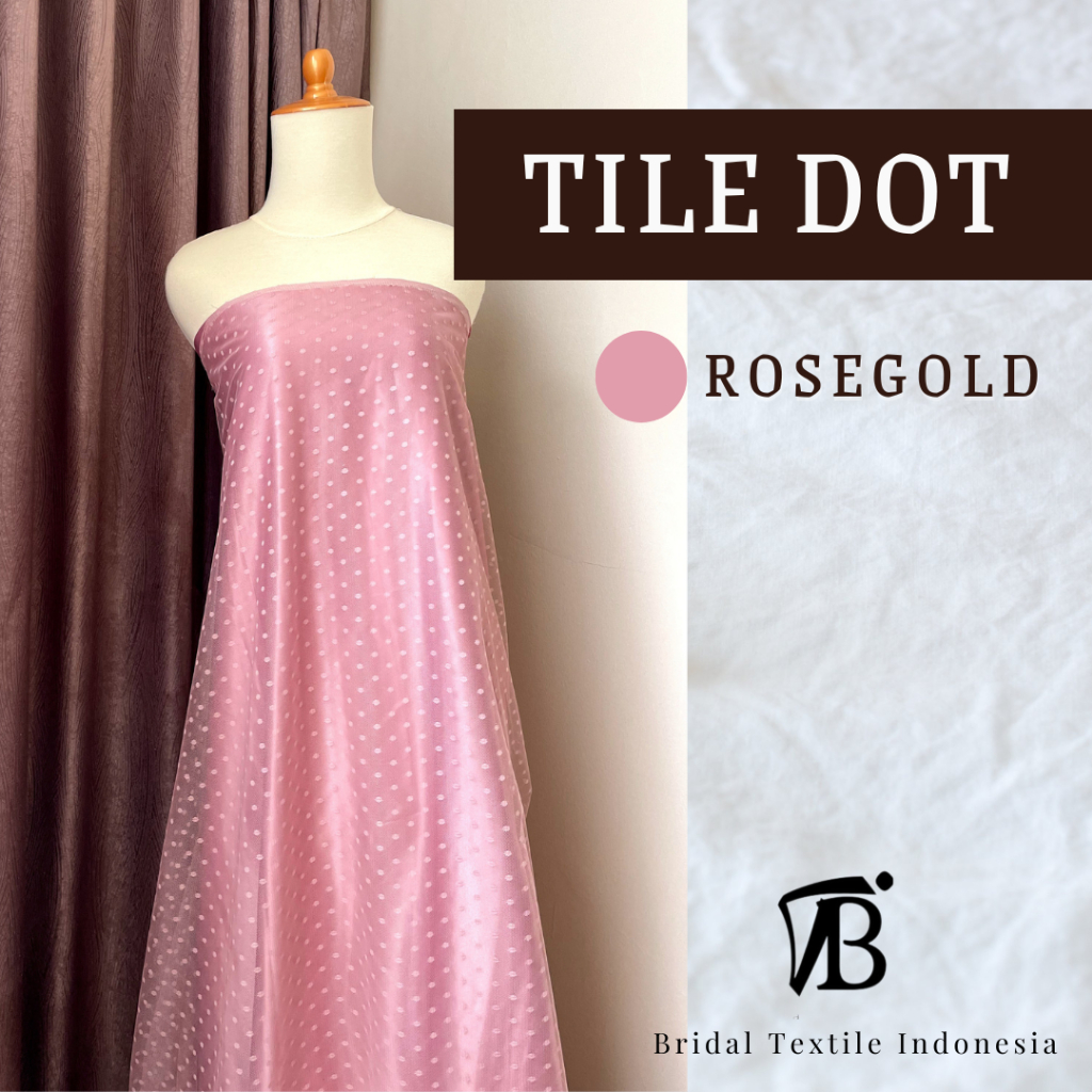 Kain Bahan Brokat Soft Tile Tille Tulle Dot Dotty Polkadot Original Premium Halus Warna Rosegold Pin