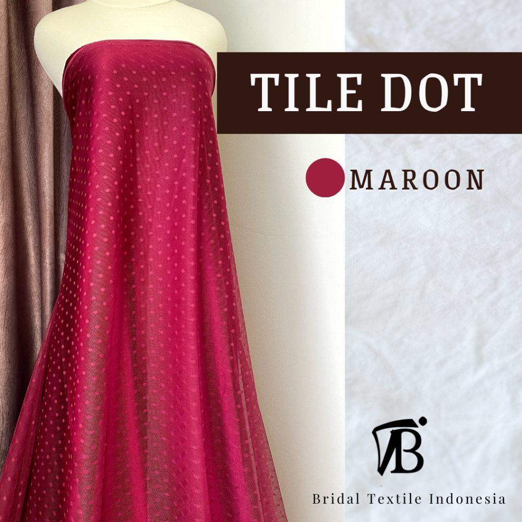 Kain Bahan Brokat Soft Tile Tille Tulle Dot Dotty Polkadot Original Premium Warna Merah Maroon Marun