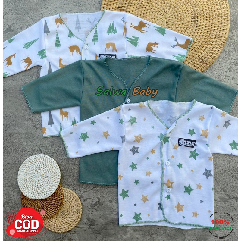 Isi 6 PCS Baju Celana Bayi / 3 Setel Baju Lengan Panjang Celana Panjang Usia 0-3 Bulan Seri Sage Green Anababy