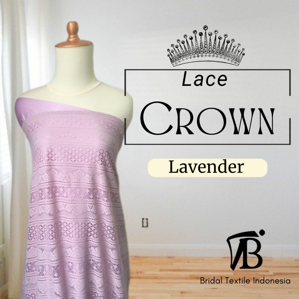 Kain Bahan Brokat Lace Vintage Crown Renda Warna Ungu Lavender