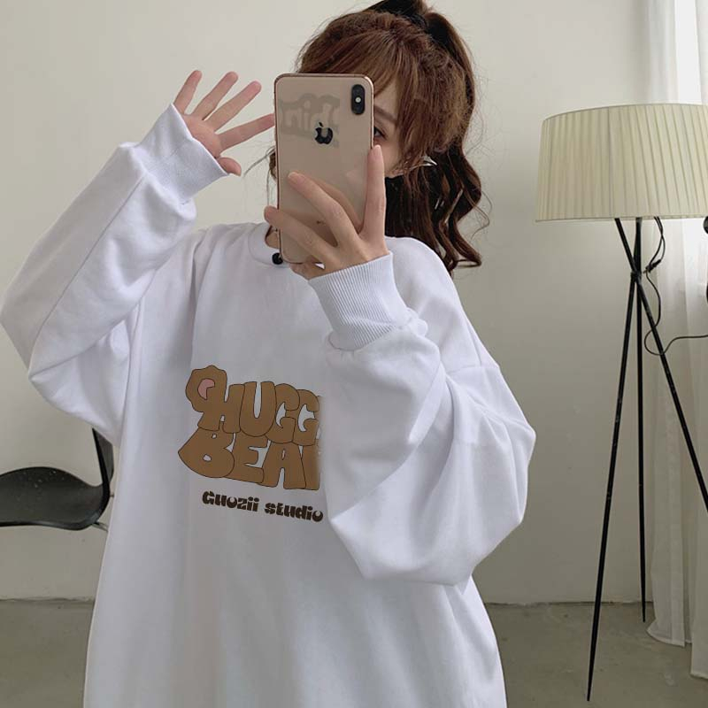 Cartoon Letter Cartoon Sweter Wanita Korean Style Sweater Couple Oversize/atasan kaos wanita lengan panjang