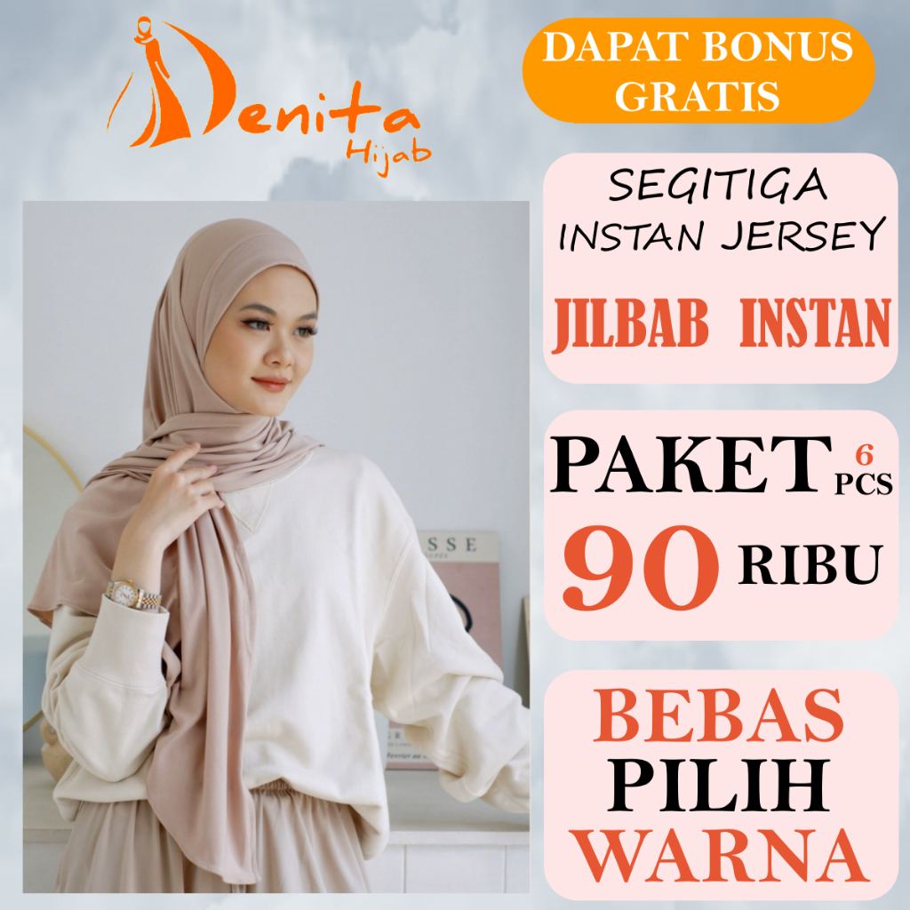 Paket 90 ribu dapat 6 pcs Jilbab Segitiga Instant DEWASA Jersey Termurah COD