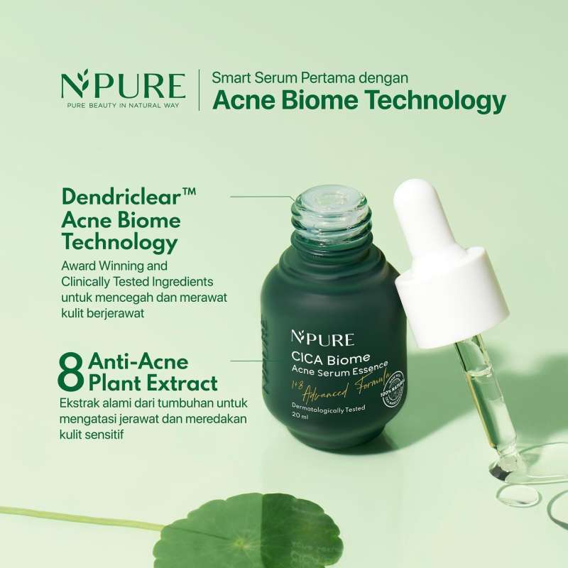 (Kemasan BARU) NPURE Acne Serum CICA Biome ESSENCE Centella Asiatica / Acne Care 20 ml - Serum Esence Wajah - Skincare Jerawat Berminyak NPure Hijau