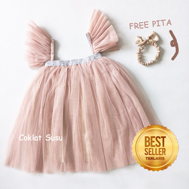 Dress Bayi Perempuan 0 6 Bulan Style Korea Import Baju Warna Coklat Susu Coksu Gaun Tutu Anak Cewe Terlaris 2023 Dress Warna Mocca Millo Coksu Bahan Tile Satin