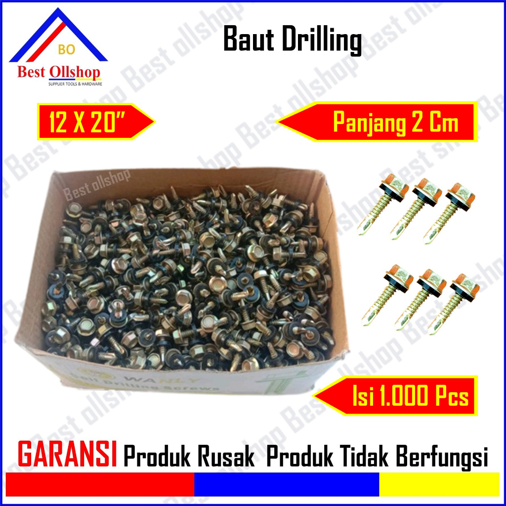 Baut Drilling Sekrup Roofing Baja Ringan 12 x 20 2 Cm Harga 1 Box