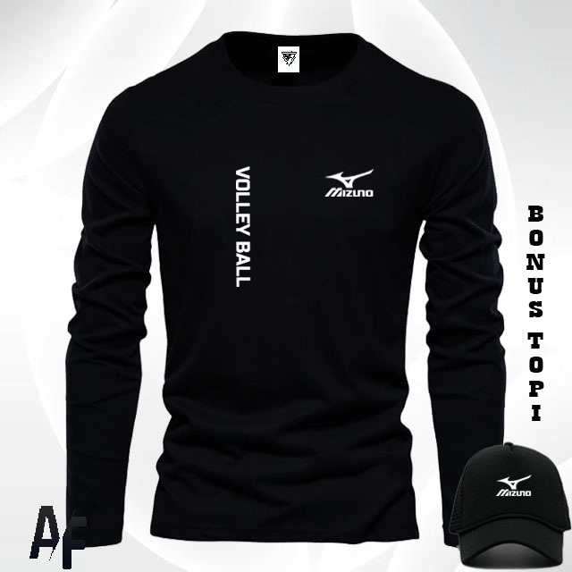 Bonus Topi.. Promo Kaos Keren Lengan Panjang Mizuno Volly Tegak Putih /Kaos pendek / Kaos pria & Wan