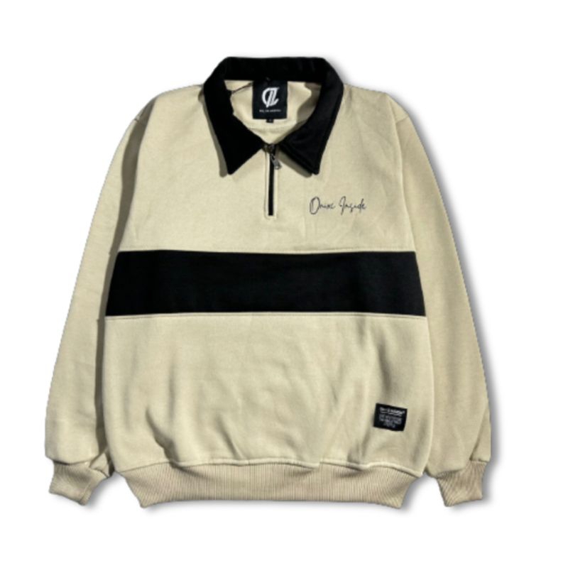 Onixe Inside Jaket Rugby Pria & Wanita (UNISEX) Kombinasi  Original High Quality Distro(Bisa COD)-RUGBY| BEIGE-HITAM