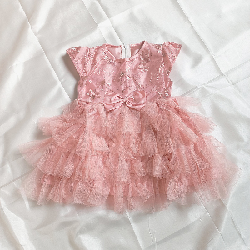 Dress Rose Gold Party Dress Bayi 6 12 Bulan Newborn Gaun Pesta Anak Perempuan 1 Tahun Mewah Rok Tutu Megar Warna Pink Soft Rose Gold Pink Rose