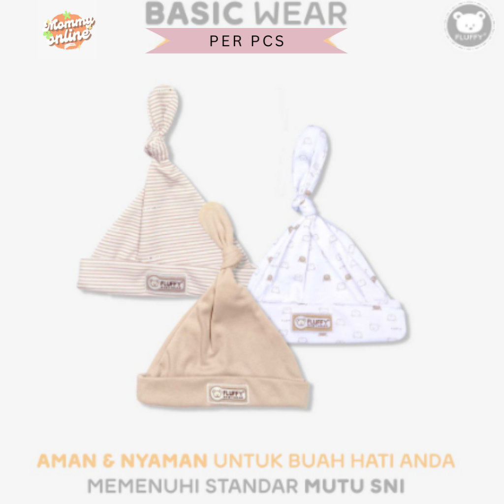 [MOMMYONLINE] Fluffy Topi Bayi Kuncung Newborn 0 - 3 bulan Warna Khaki / Abu-abu / Pink