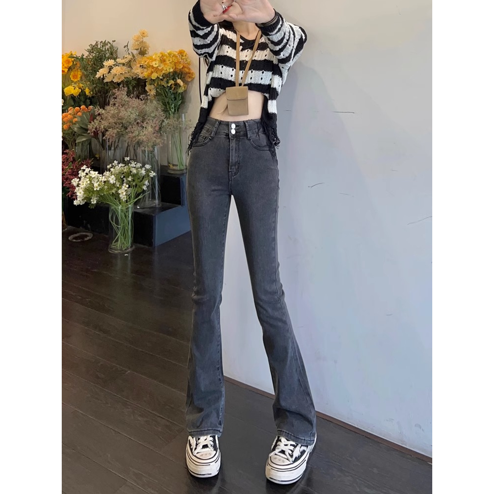 Celana Cutbray Jeans  Wanita Stretch Highwaist Import Hitam / Abu abu