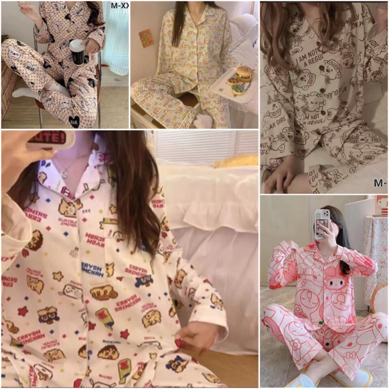 Piyama Kerah/Kancing Lengan Panjang Import sleep.pajamass